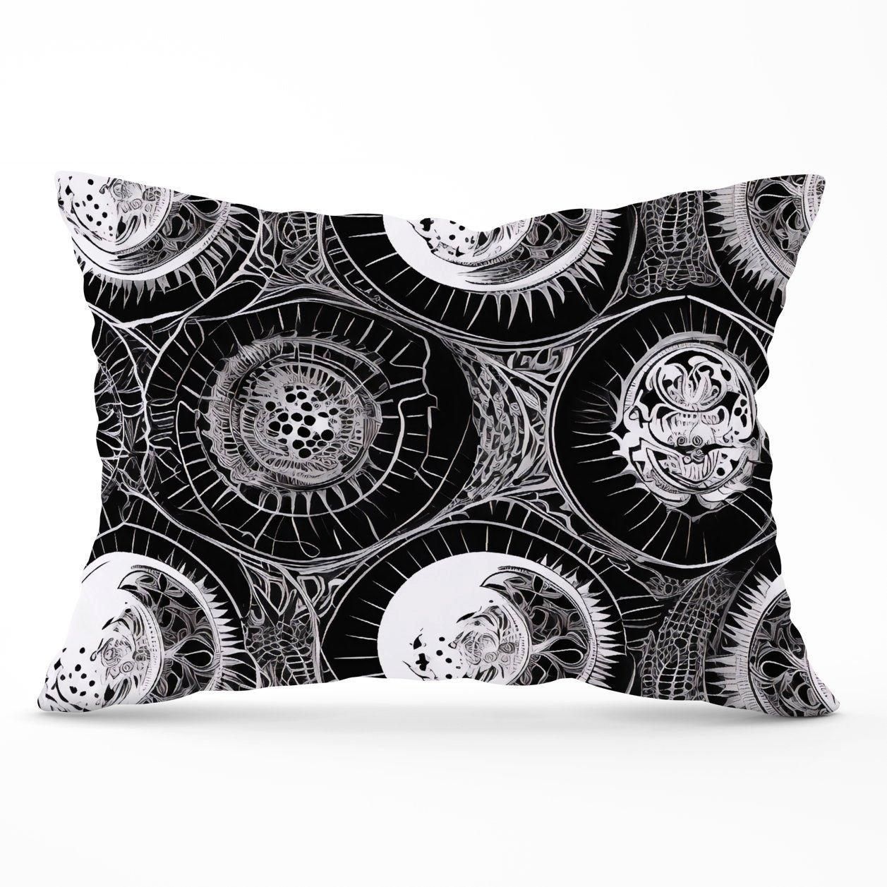 Warren Reed - Designer Black White Moon & Sun Cushions in Grey
