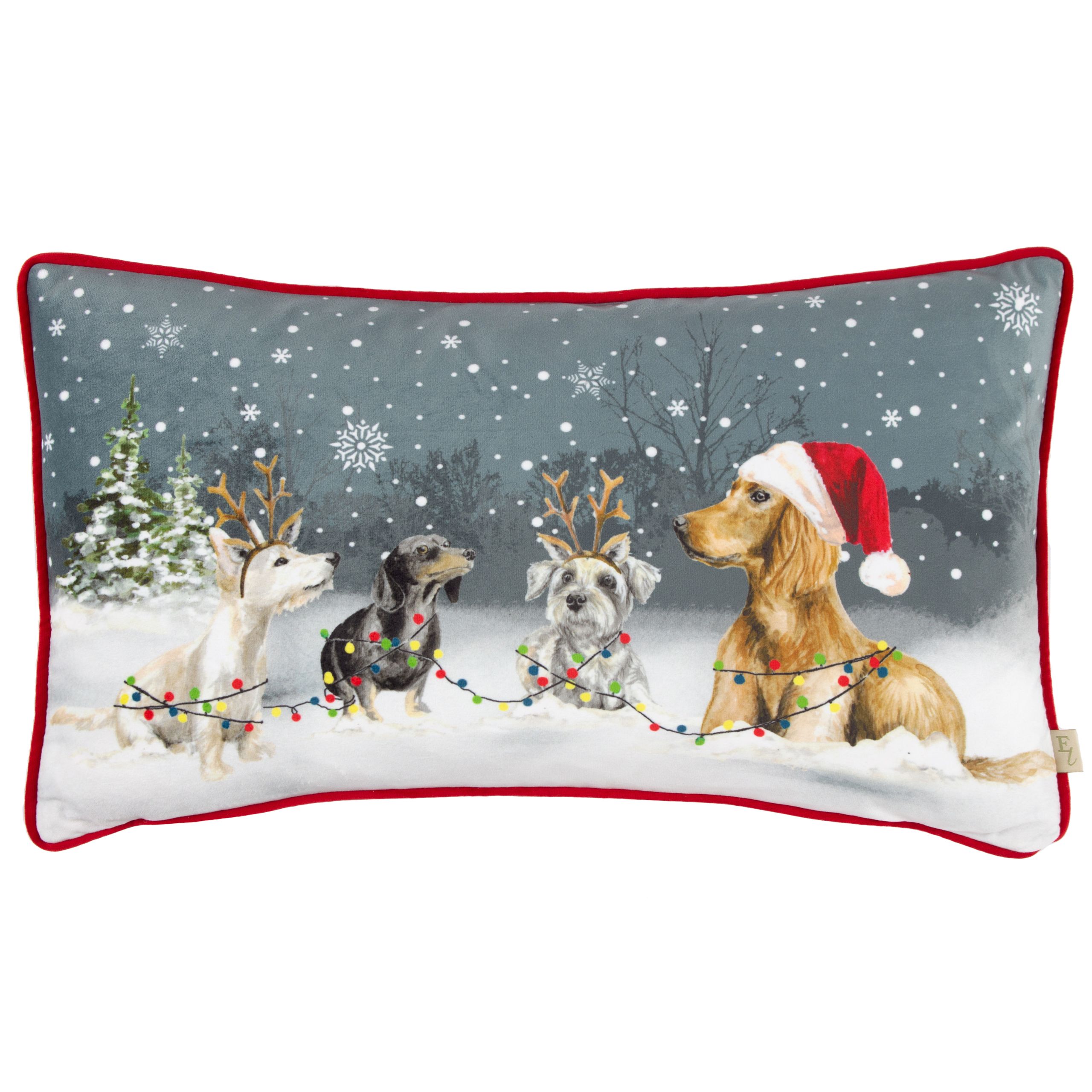 Evans Lichfield Christmas Dog Velvet Piped Cushion