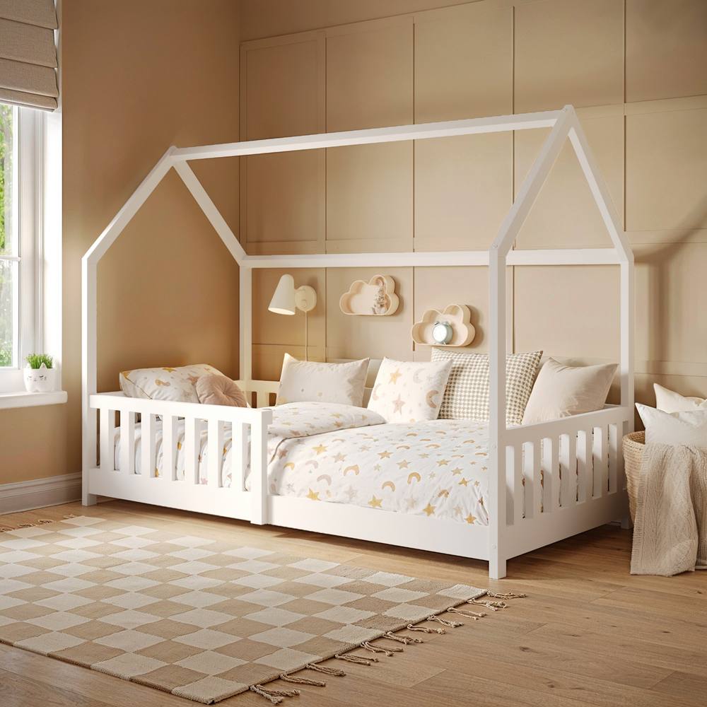 Flair Explorer Wooden Playhouse Bed with Rails in White