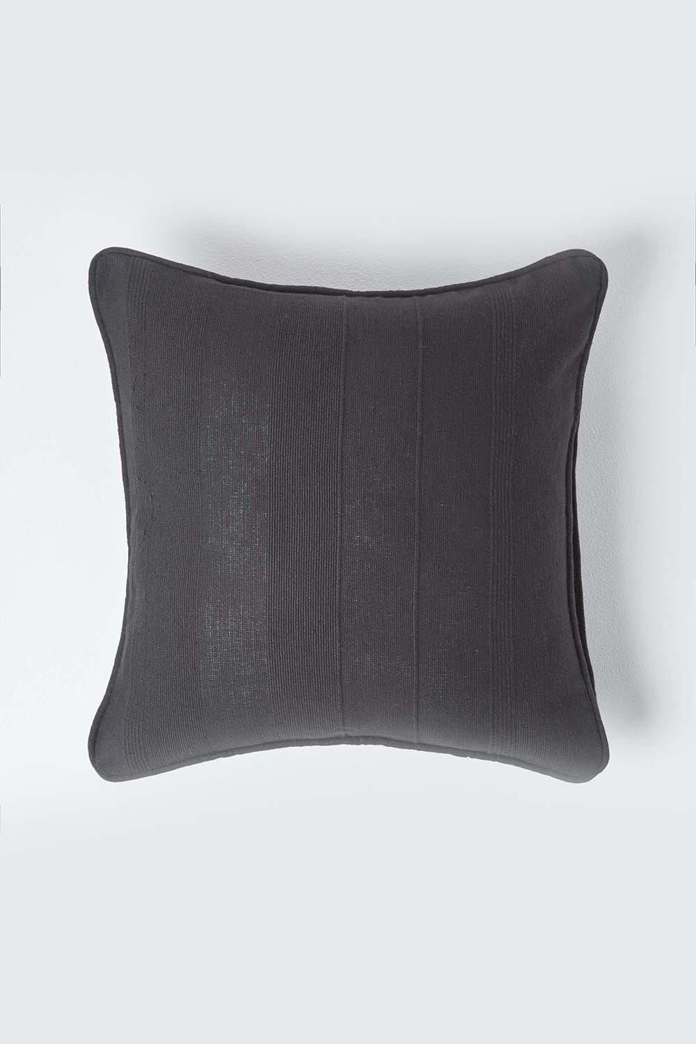 Homescapes Cotton Rajput Ribbed Cushion Cover in Black