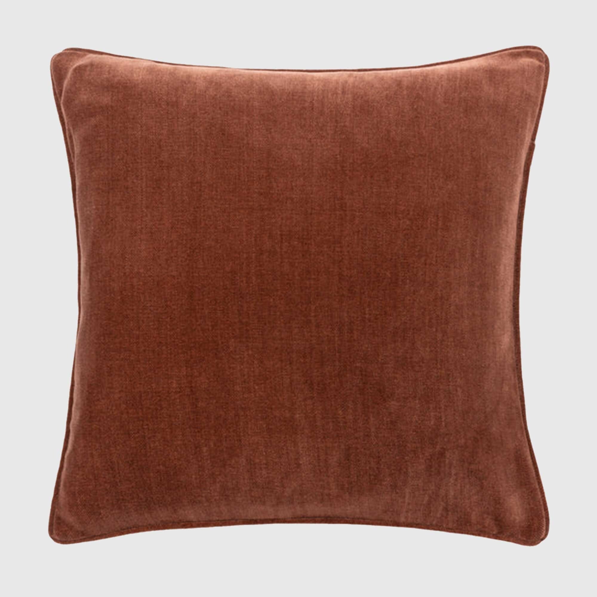 Rust Chenille Piped Cushion, Square, Brown Polyester | Barker & Stonehouse