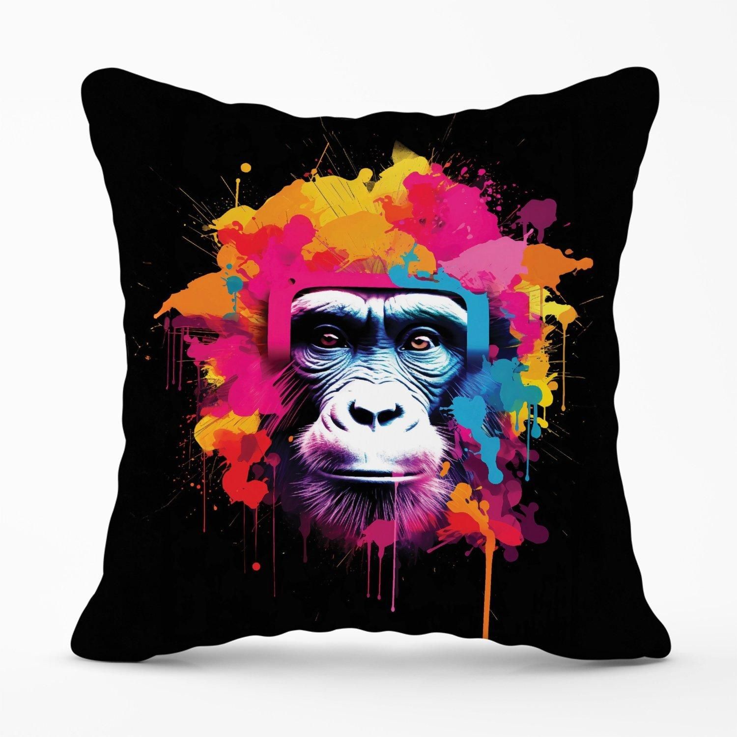 Warren Reed - Designer Multi Coloured Monkey Face Outdoor Cushion in Pink