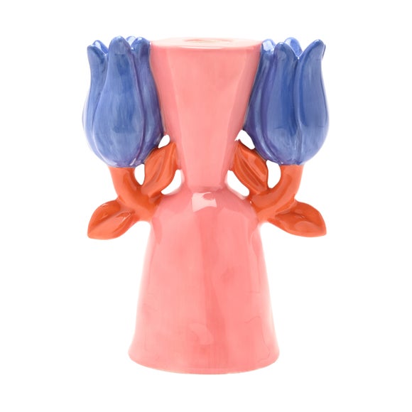 Hestia Pink Flower Candlestick Holder