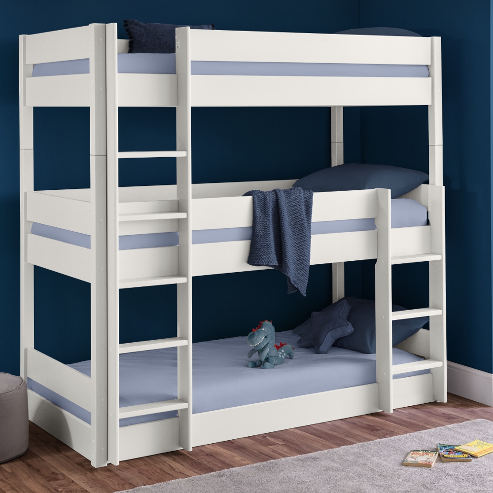 Trio White Wooden Triple Sleeper Bunk Bed Frame - 3ft Single