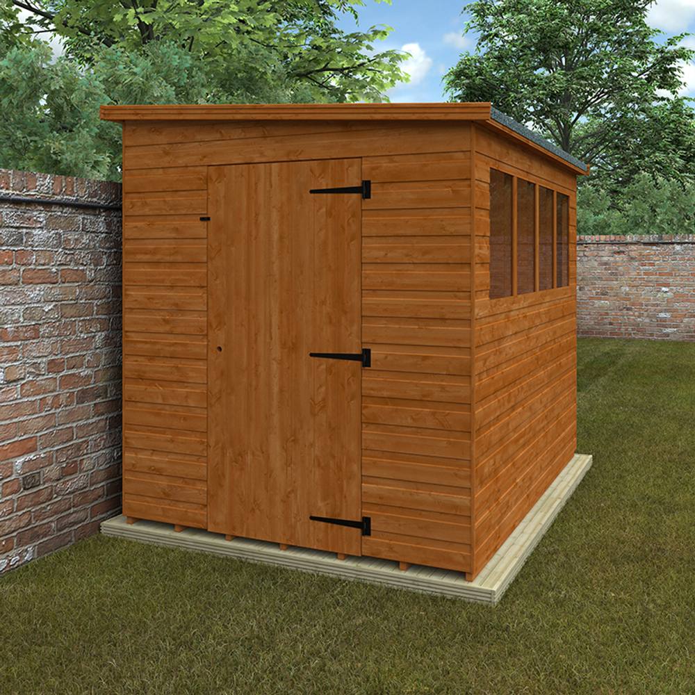 Buttercup Farm 8 x 6 Feet Lean-To Pent 12mm Shed - Solid Wood/Softwood/Pine in Burnt Orange 3