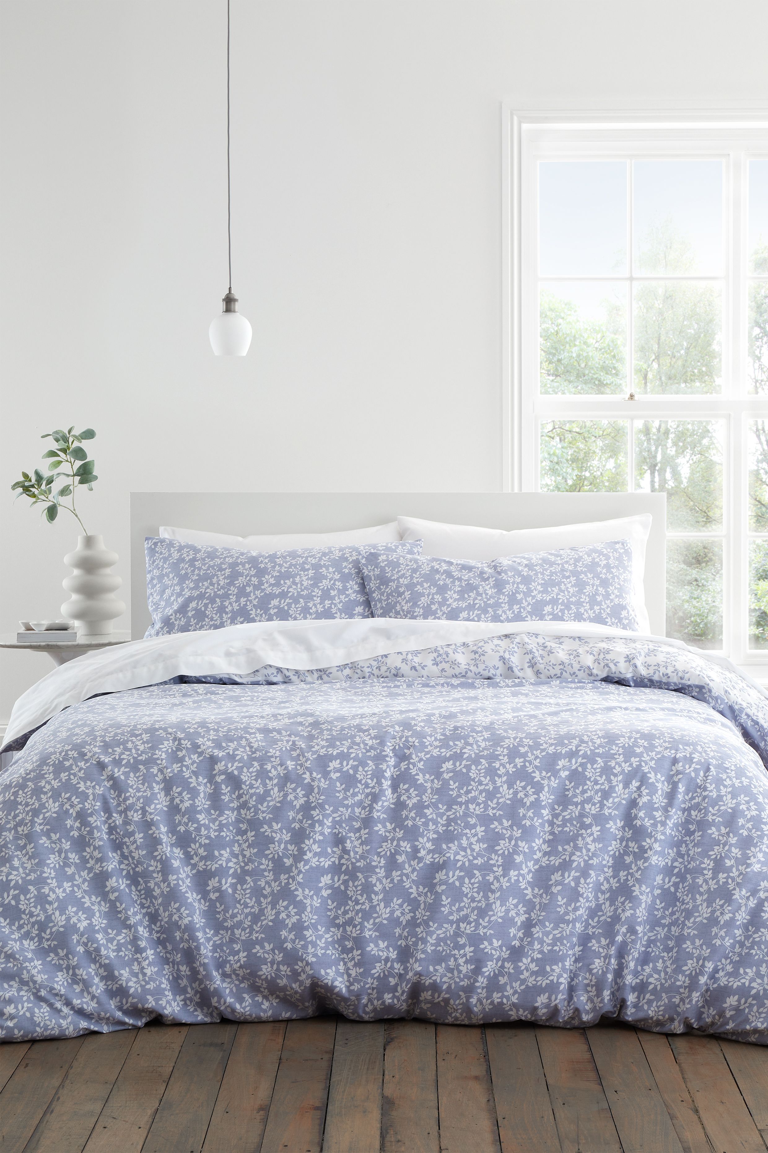 Bianca 'Shadow Leaves' 200TC Cotton Duvet Cover Set in Blue