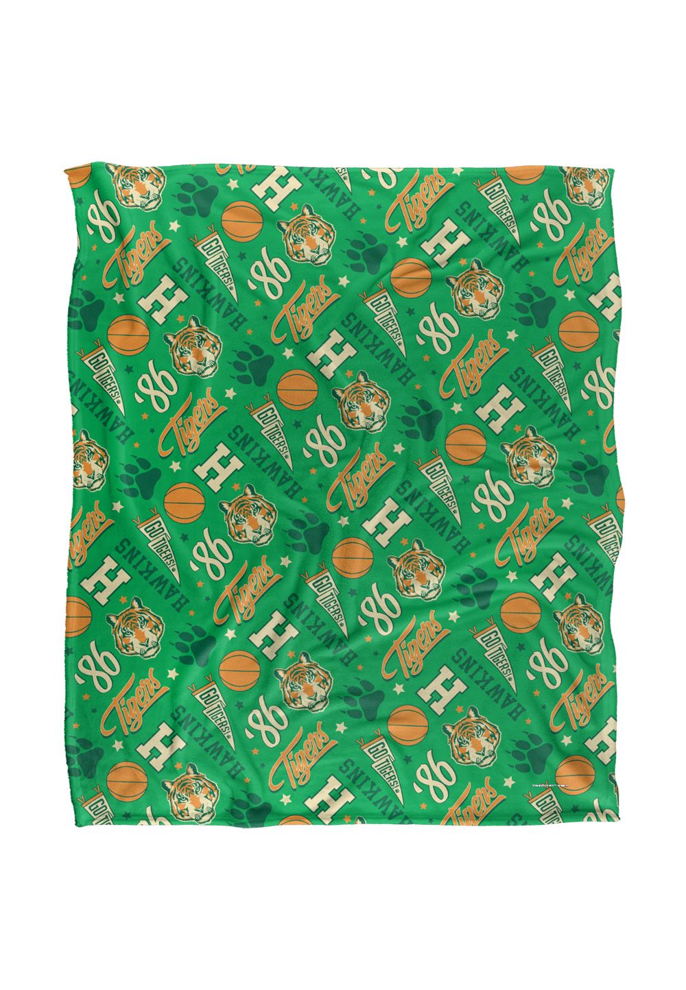 Stranger Things Hawkins High Pattern Officially Licensed Silky Touch Super Soft Throw Blanket 152 x 127 cm in White