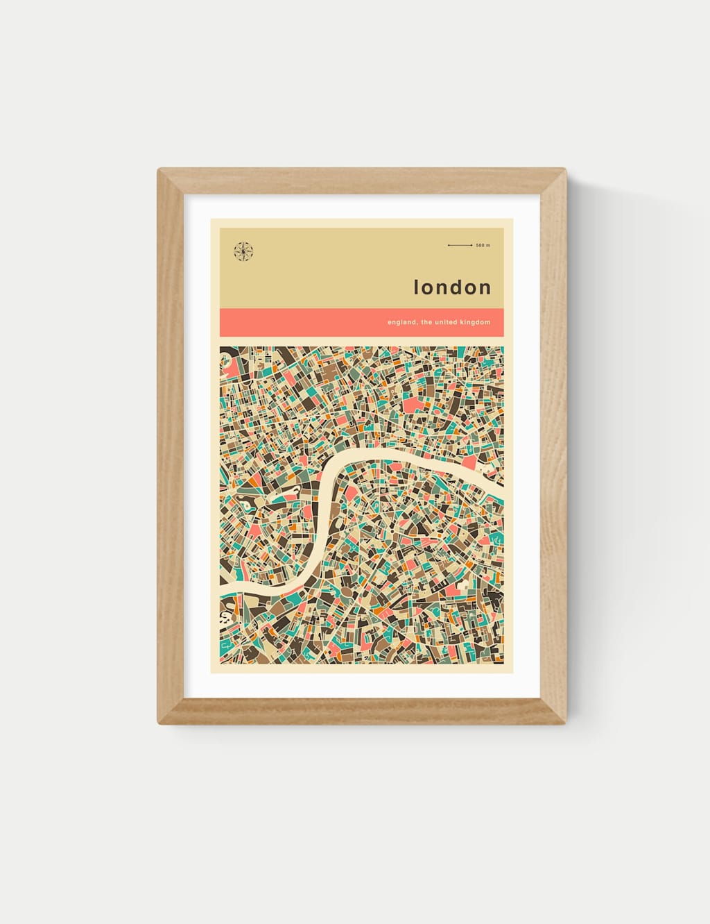 East End Prints London Streetguide Orange Framed Art Print Natural