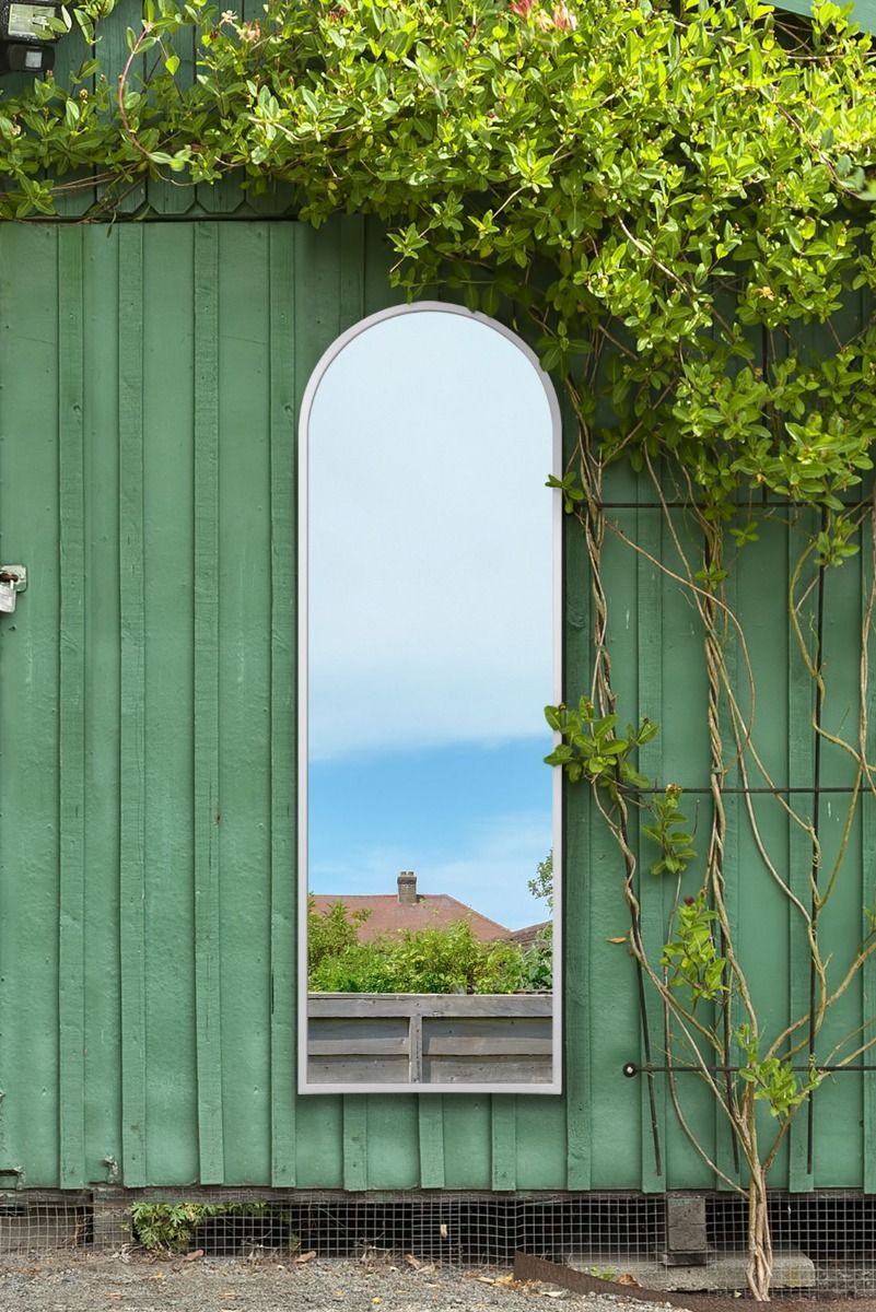 MirrorOutlet White Framed Arched Garden Wall Mirror 71" X 24" (180CM X 60CM)