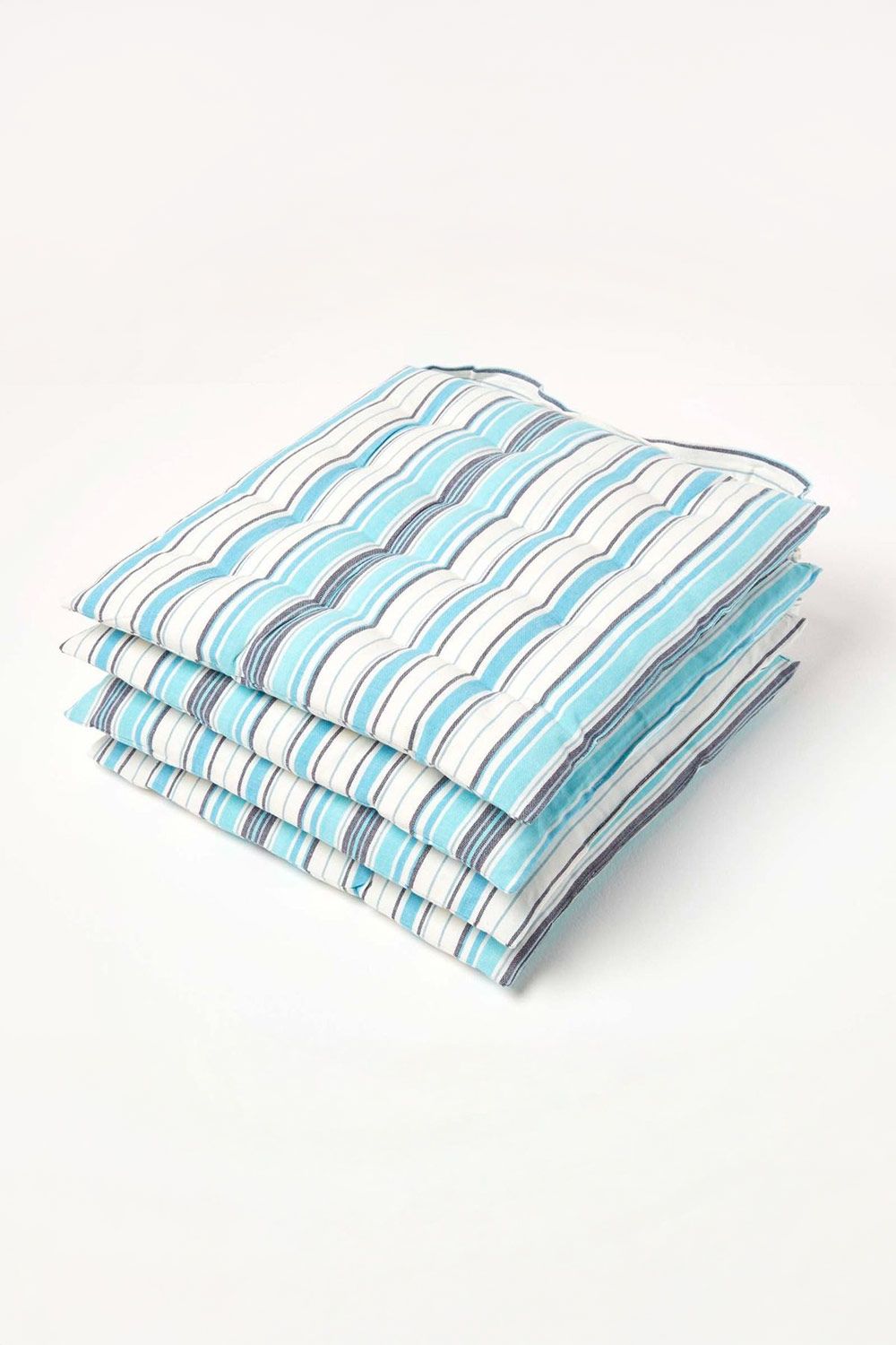 Homescapes 4 Pack Seat Pads Cotton Blue Striped Indoor Outdoor Garden Cushion, 40cm
