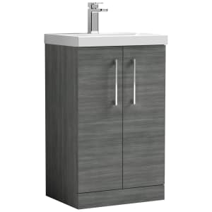Nuie Arno Anthracite Woodgrain 2 Door Vanity Unit & Basin - 840 x 510mm