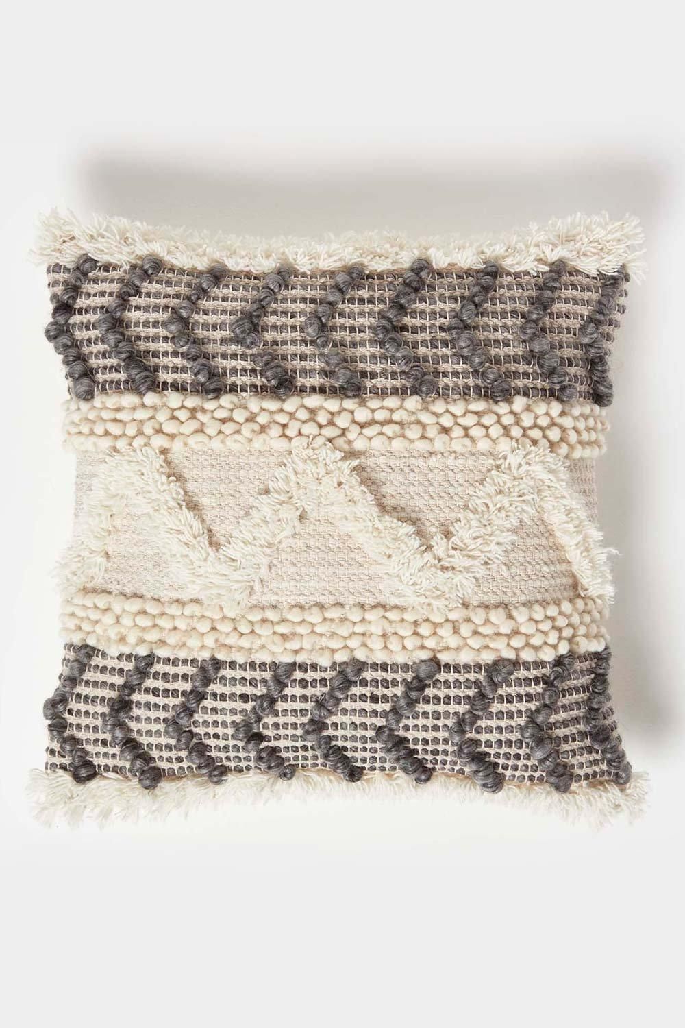 Homescapes Lindi Handwoven Tufted Cream Kilim Cushion
