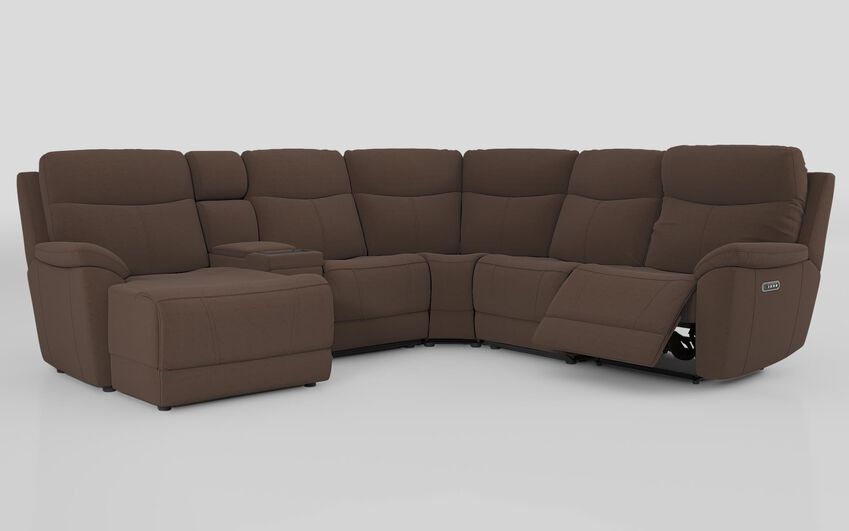 Brown Fabric Eldwick 3 Corner 3 Right Hand Facing Power Left Hand Facing Console & Chaise Sofa with Head Tilt