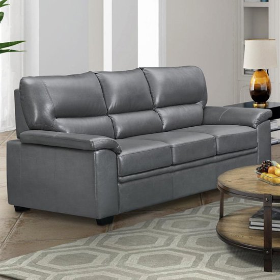 Rachel LeatherGel And PU 3 Seater Sofa In Grey