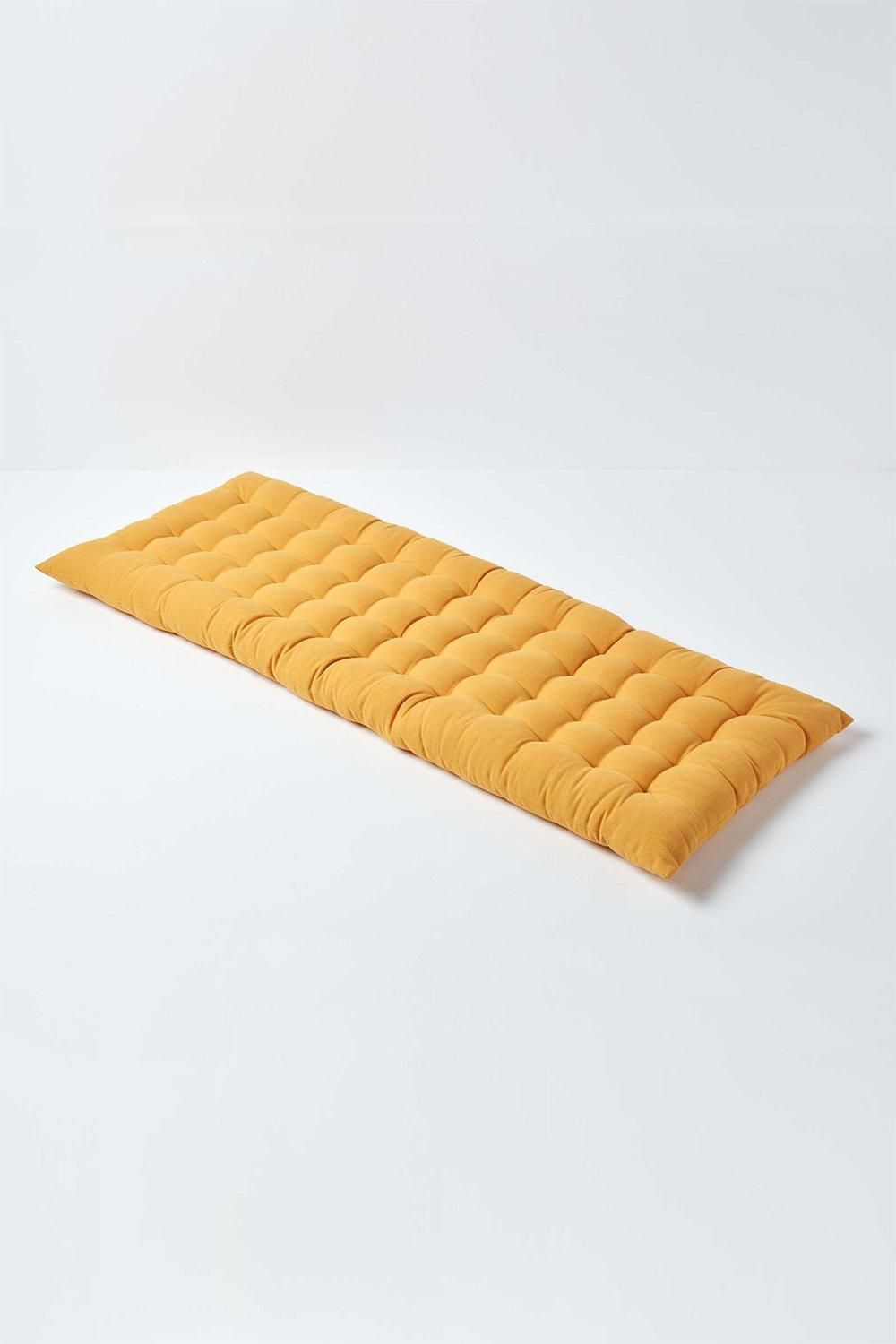 Homescapes Garden Bench Cushion Luxury 2 Seater Cotton Indoor Outdoor Pad, 108 x 42cm in Mustard