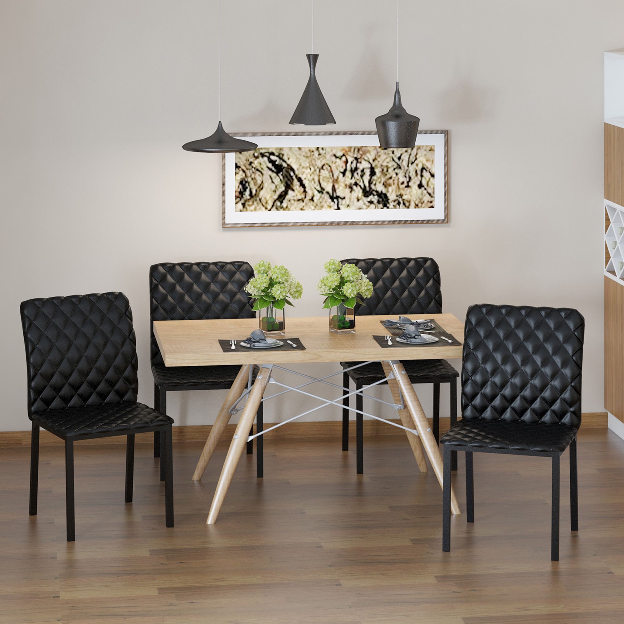 HOMCOM Modern Dining Chairs Faux Leather Accent Chairs for Kitchen in Black