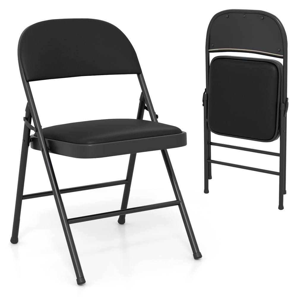 Costway Folding Chairs Padded Party Chairs with Metal Frame in Black
