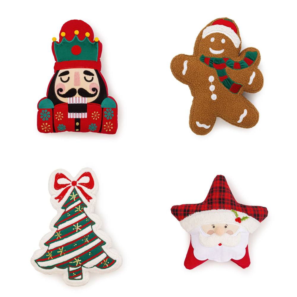 Luxury Living Set of 4 Christmas Themed Novelty Shaped Cushions