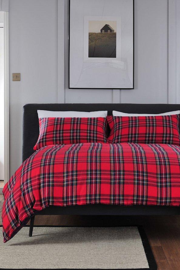 Red Tartan Brushed Cotton King Duvet Set