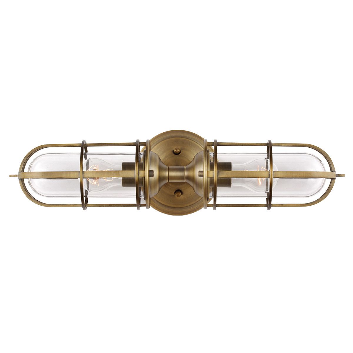 Netlighting Feiss Urban Restoration 2 Light Wall Light Dark Antique Brass IP44 in Yellow