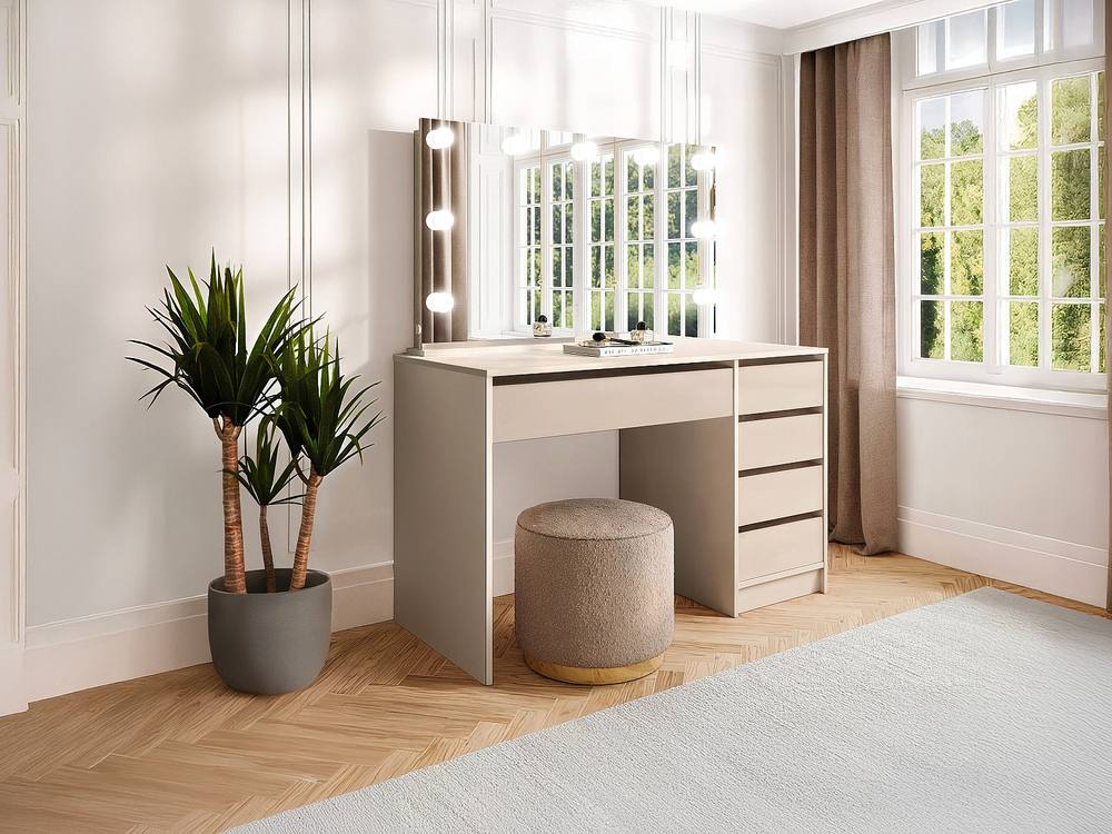 Vente-unique Dressing Table With LED Mirror - 5 Drawers - Beige - JENEMI