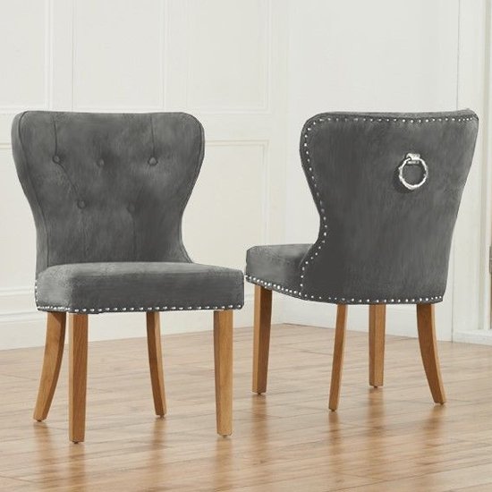 Chastank Grey Plush Studded Dining Chair In Pair