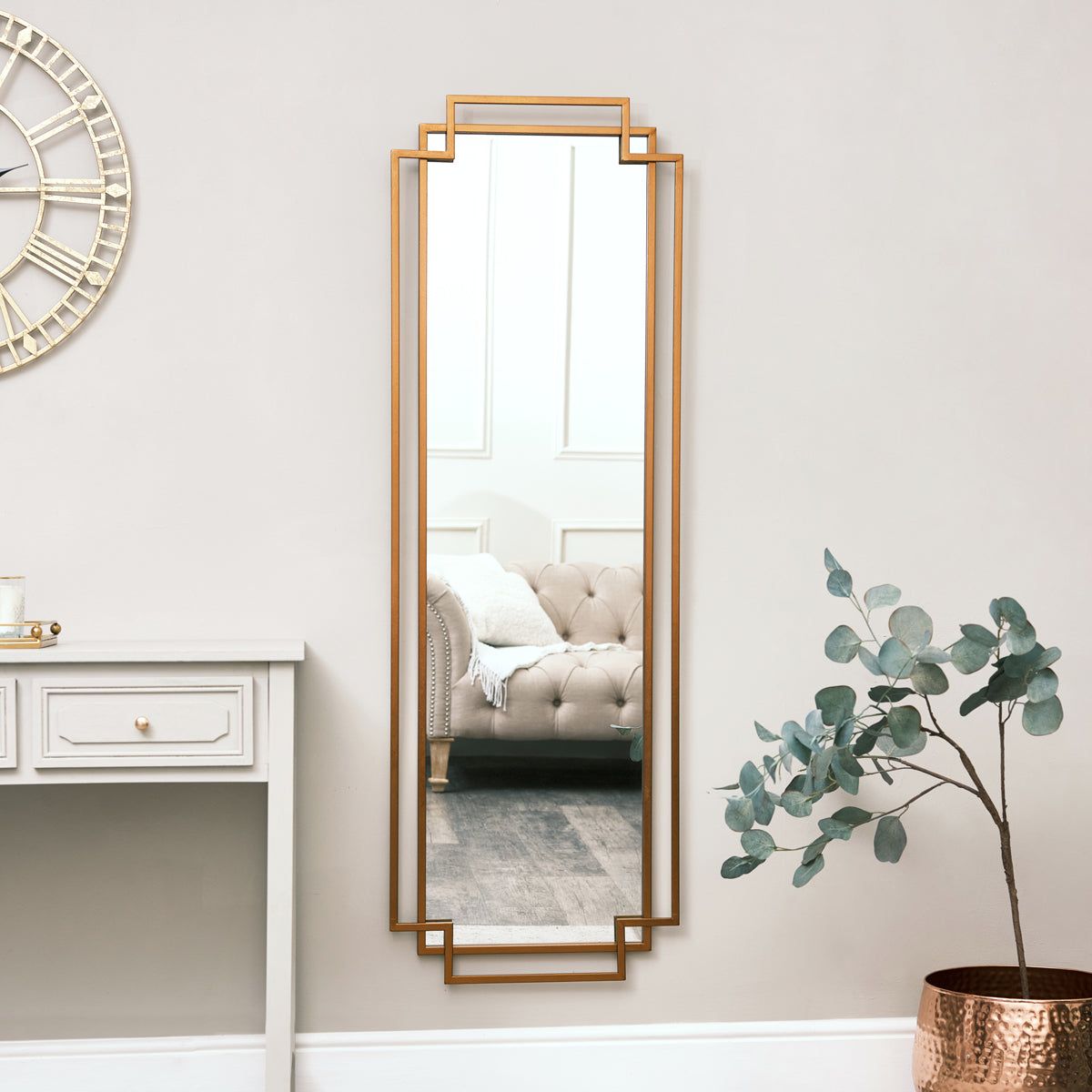 Melody Maison Copper Art Deco Wall Mirror 142cm X 47cm