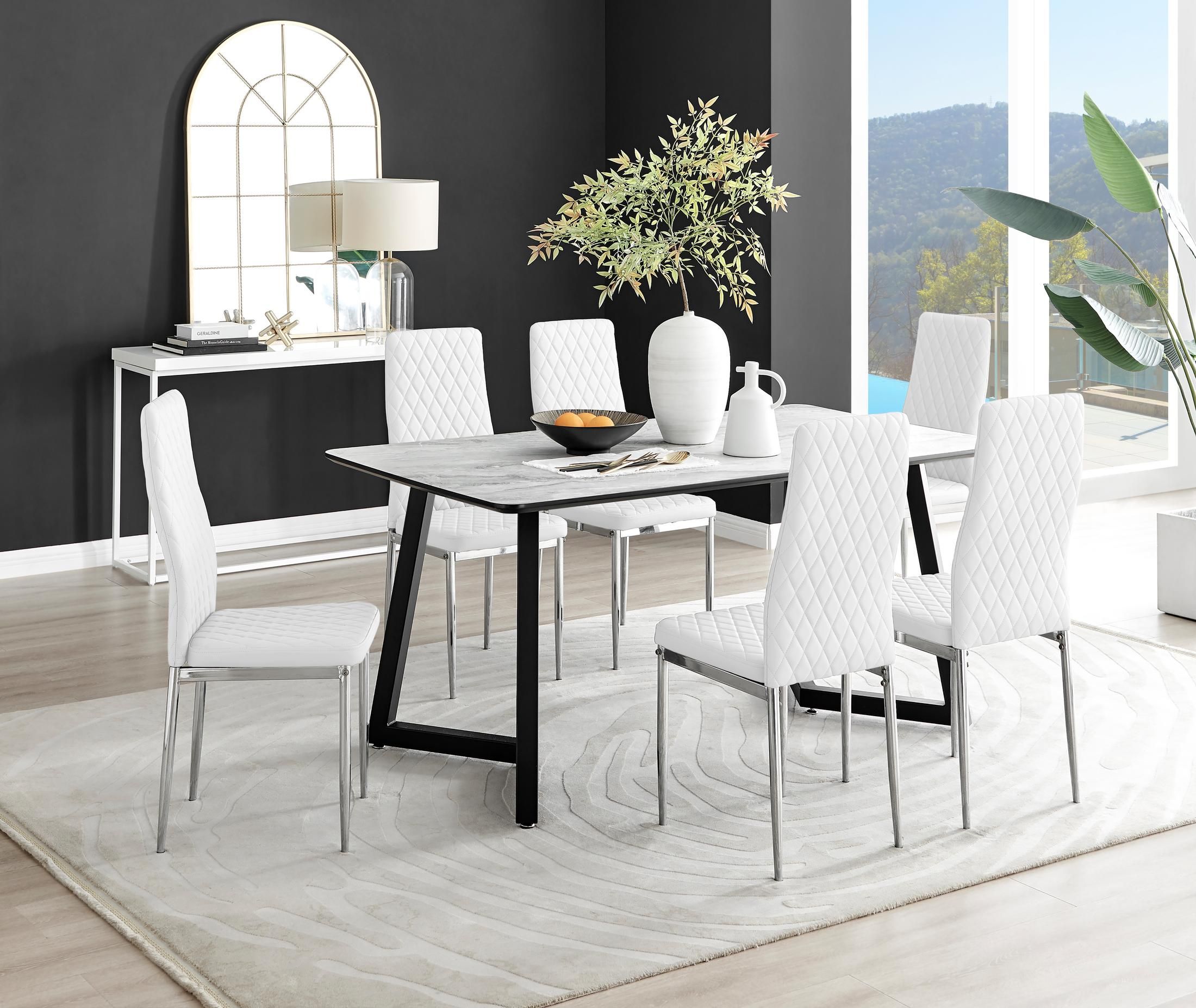 FurnitureboxUK Carson White Marble Effect Dining Table & 6 Milan Chrome Leg Chairs