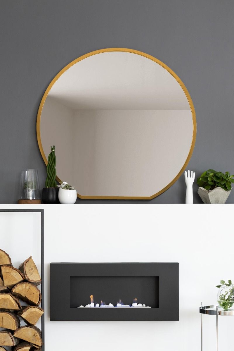 MirrorOutlet Gold Framed Flat Bottom Circular Wall Mirror (105CM X 100CM)