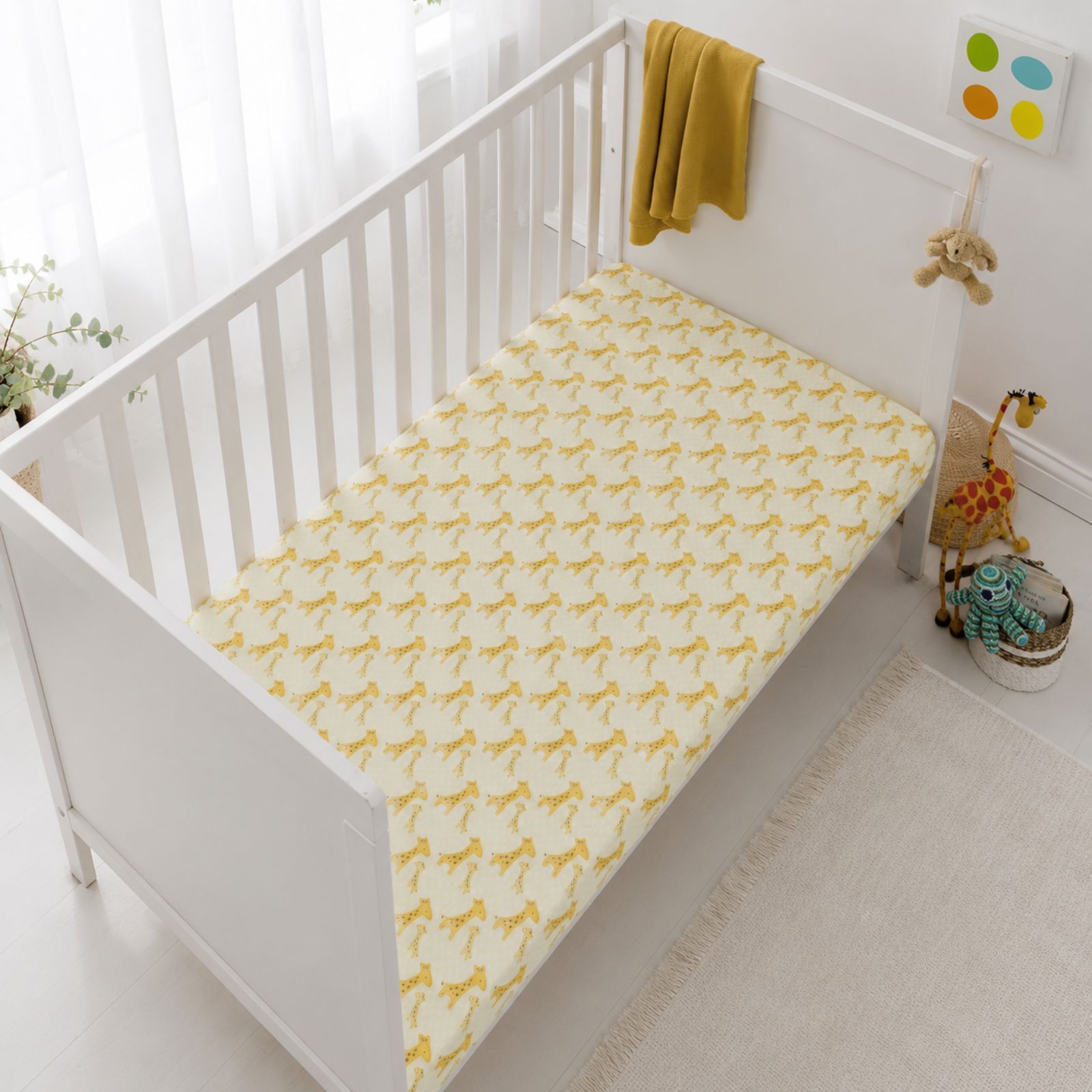 Smart Living Soft & Breathable Cotton Nursery Giraffe Crib Fitted Sheet