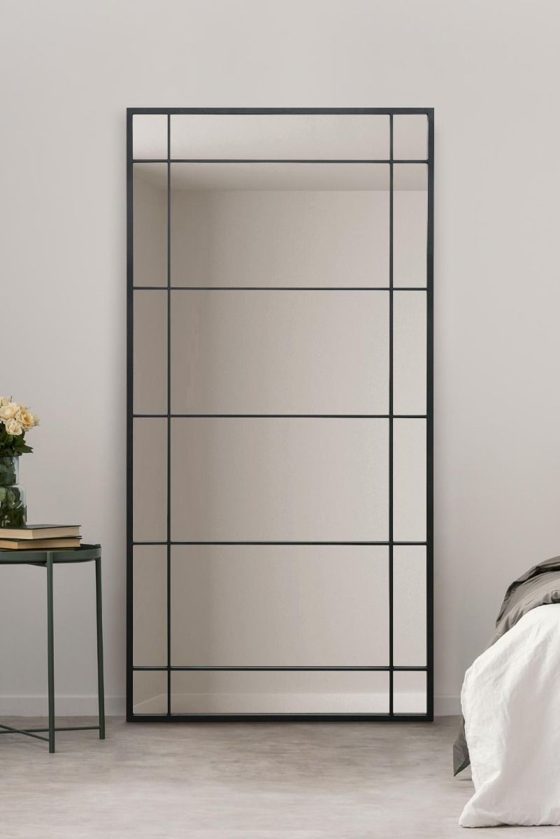 MirrorOutlet Black Metal Framed Window Wall or Leaner Mirror (180CM X 90CM)