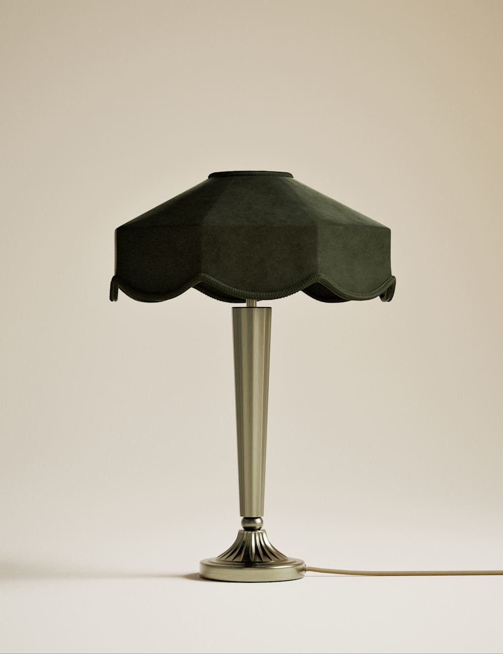 M&S Deco Velvet Scallop Shade Table Lamp Dark Green