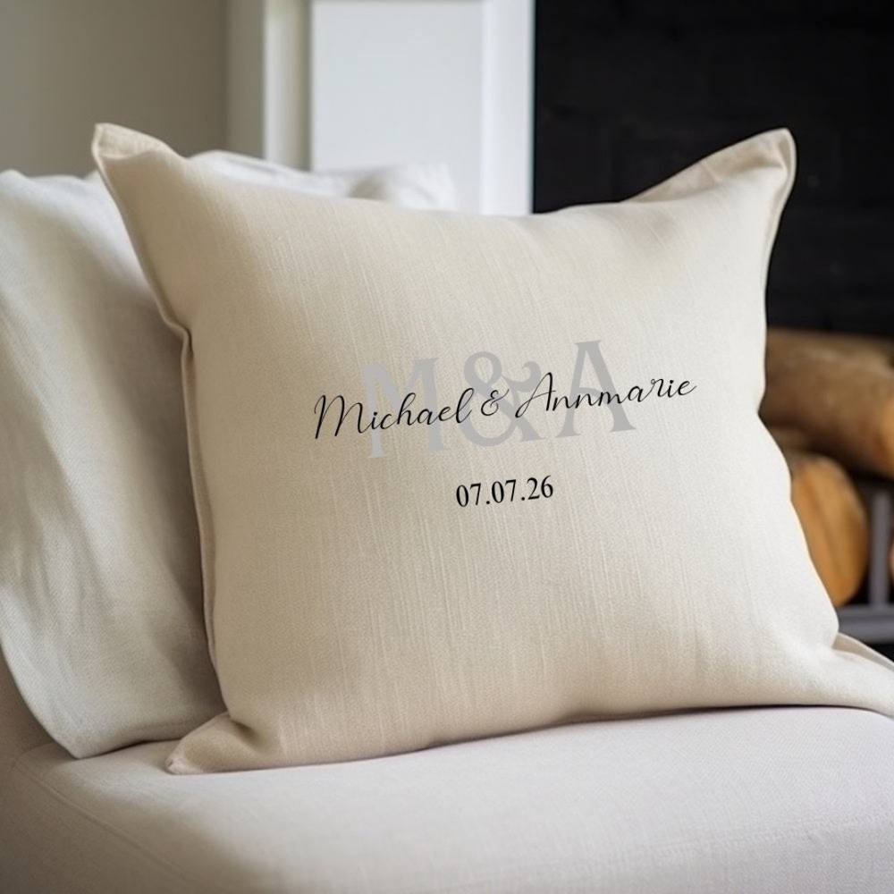 Aye Do Gifts Mr & Mrs Couples Initial Cushion in Beige