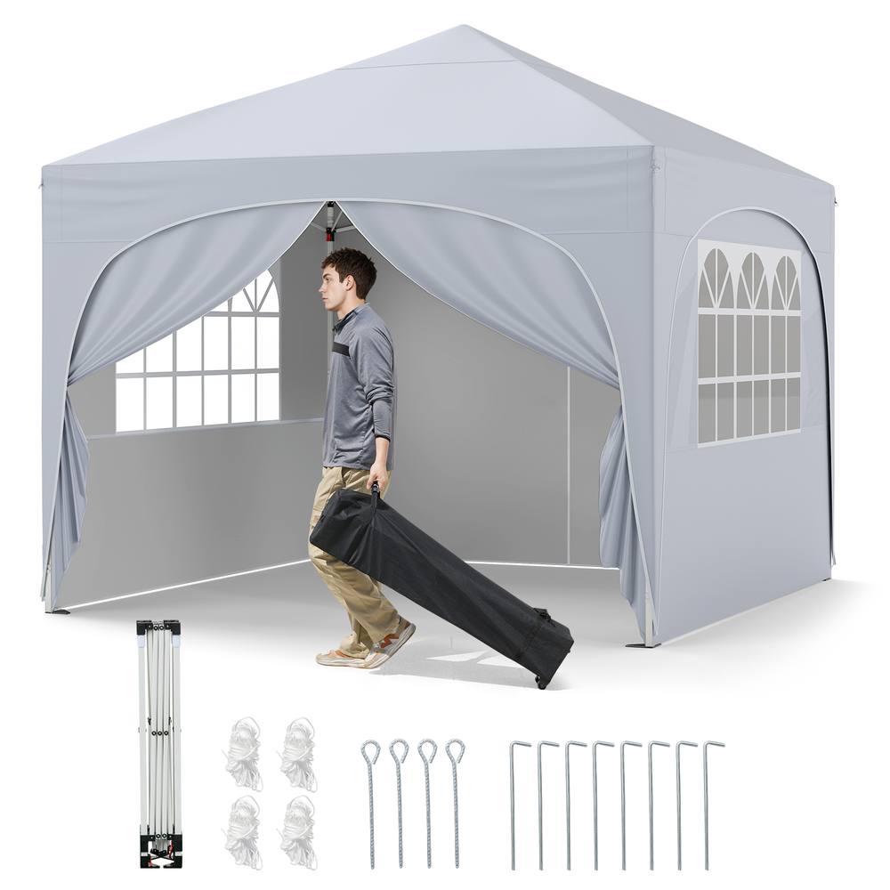Costway 300 x 300cm Pop up Canopy Tent Foldable Outdoor Beach Sun Shelter in White