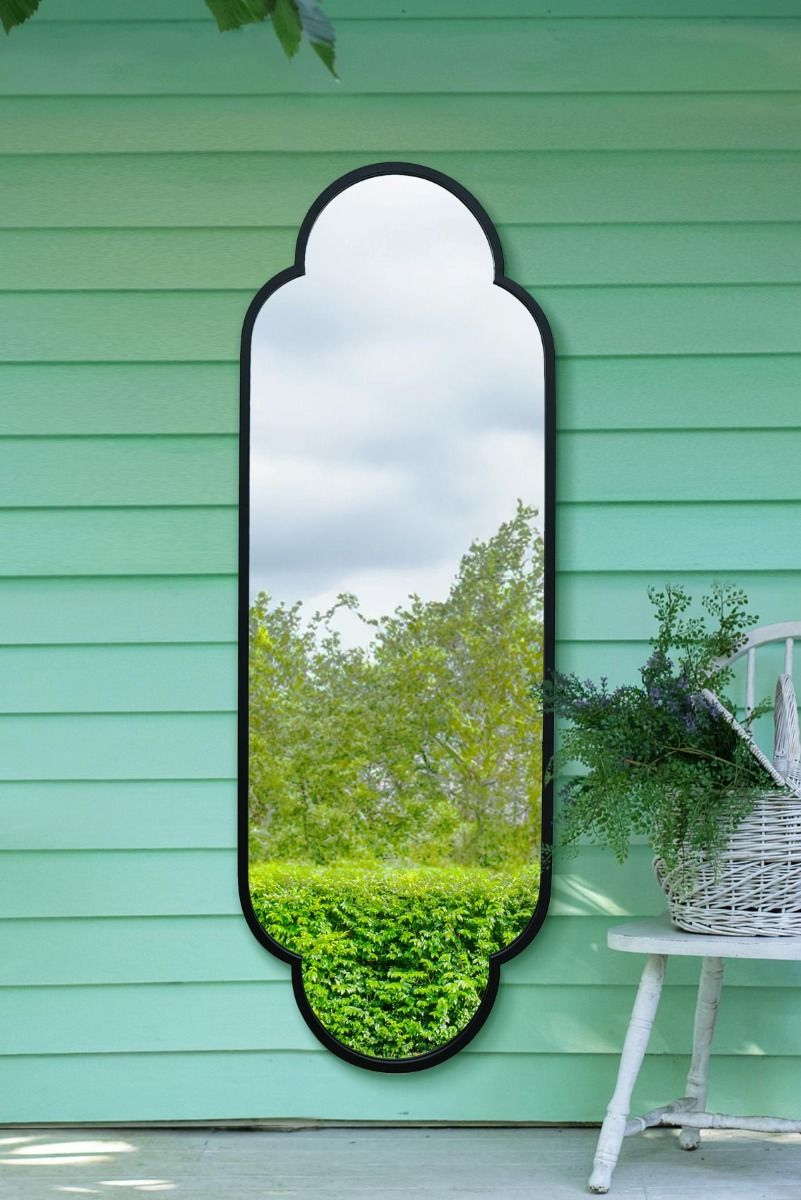 MirrorOutlet Black Metal Framed Double Arched Oval Garden Wall Mirror (170 X 59M)