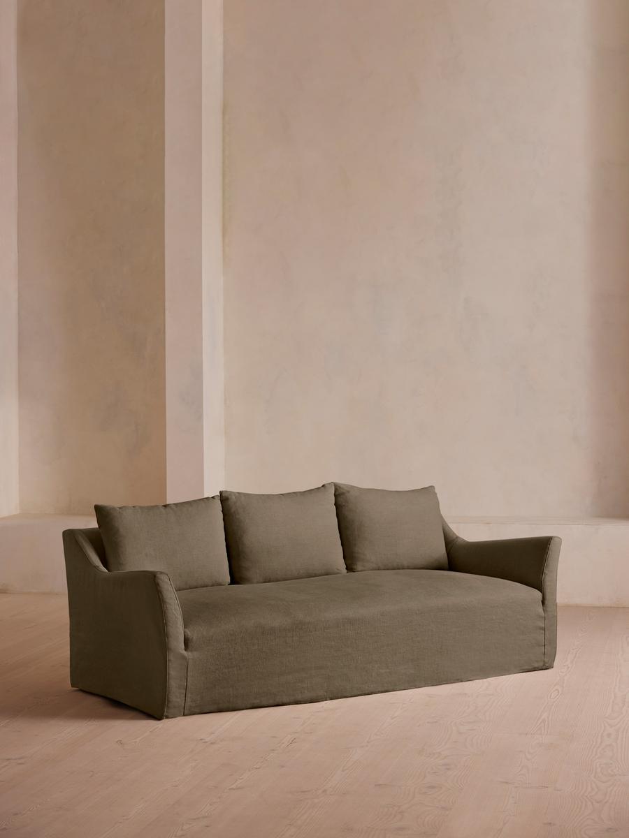 Roma Three Seater Sofa, Linen, Olive