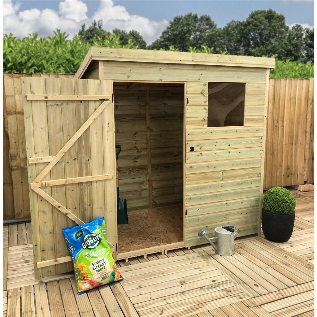 Marlborough 6 x 3 Pressure Treated Pent Garden Shed with Single Door in Natural 6