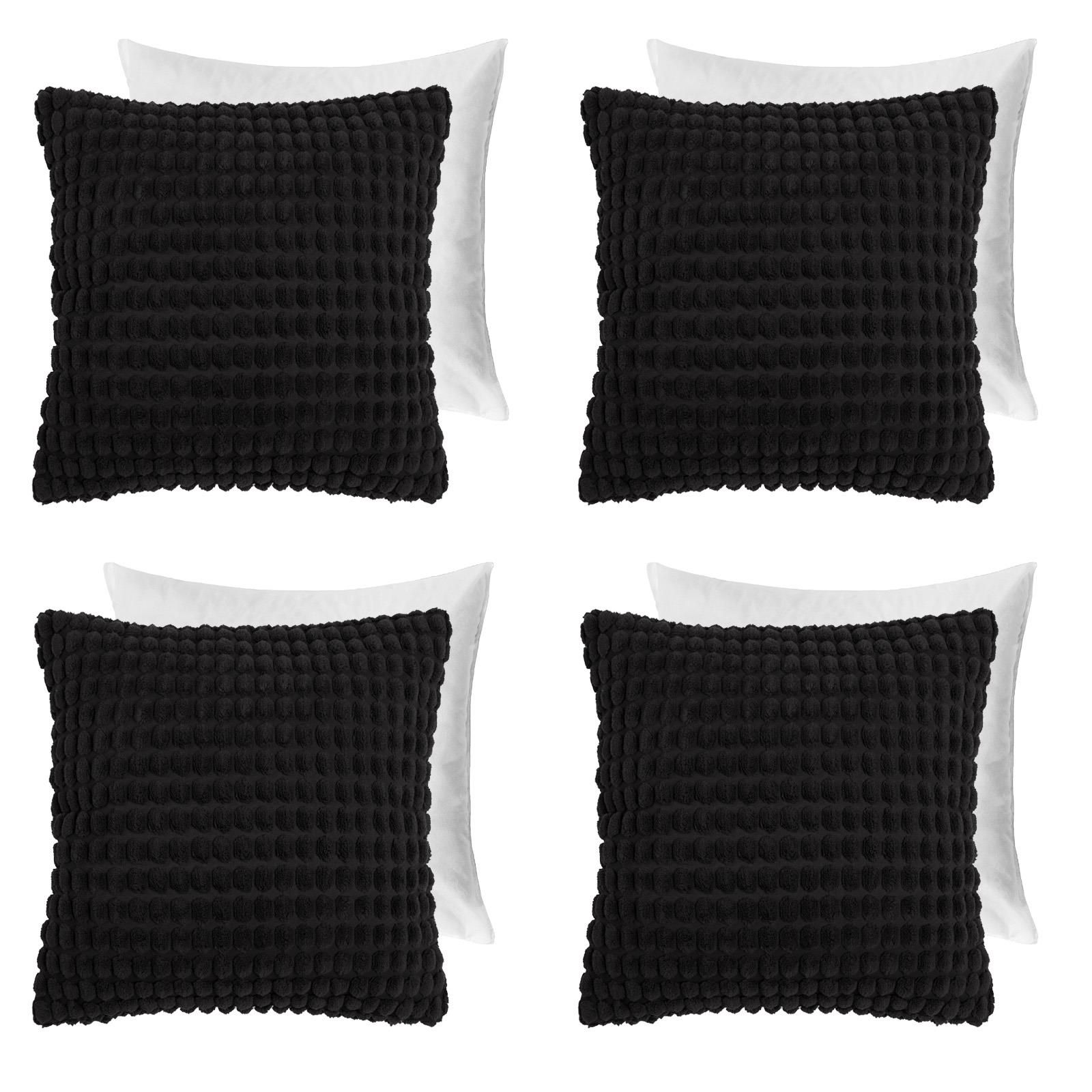 OHS 4 Pack Bobble Filled Cushion Covers Home Decor Set in Black