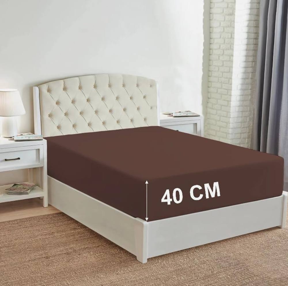 Homes-Linen 180 Thread Count 16"/40cm Extra Deep Non Iron Fitted Sheet in Chocolate