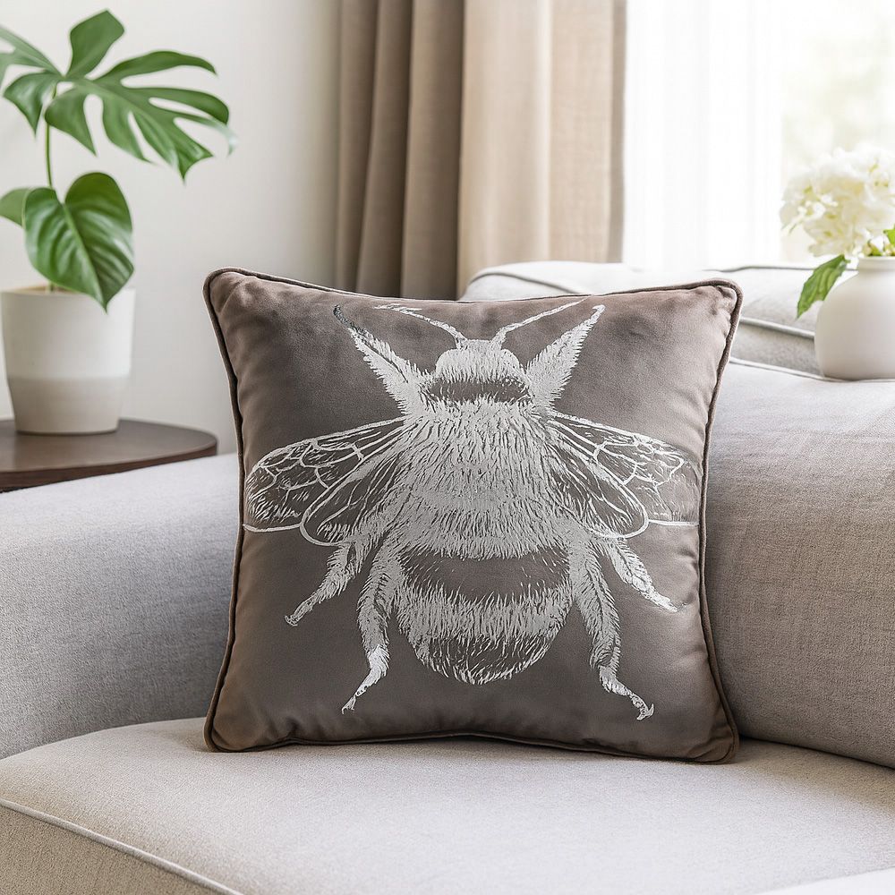Voltico Foil Printed Bee Filled Cushion 43 × 43 cm - Chocolate / Pink in Charcoal