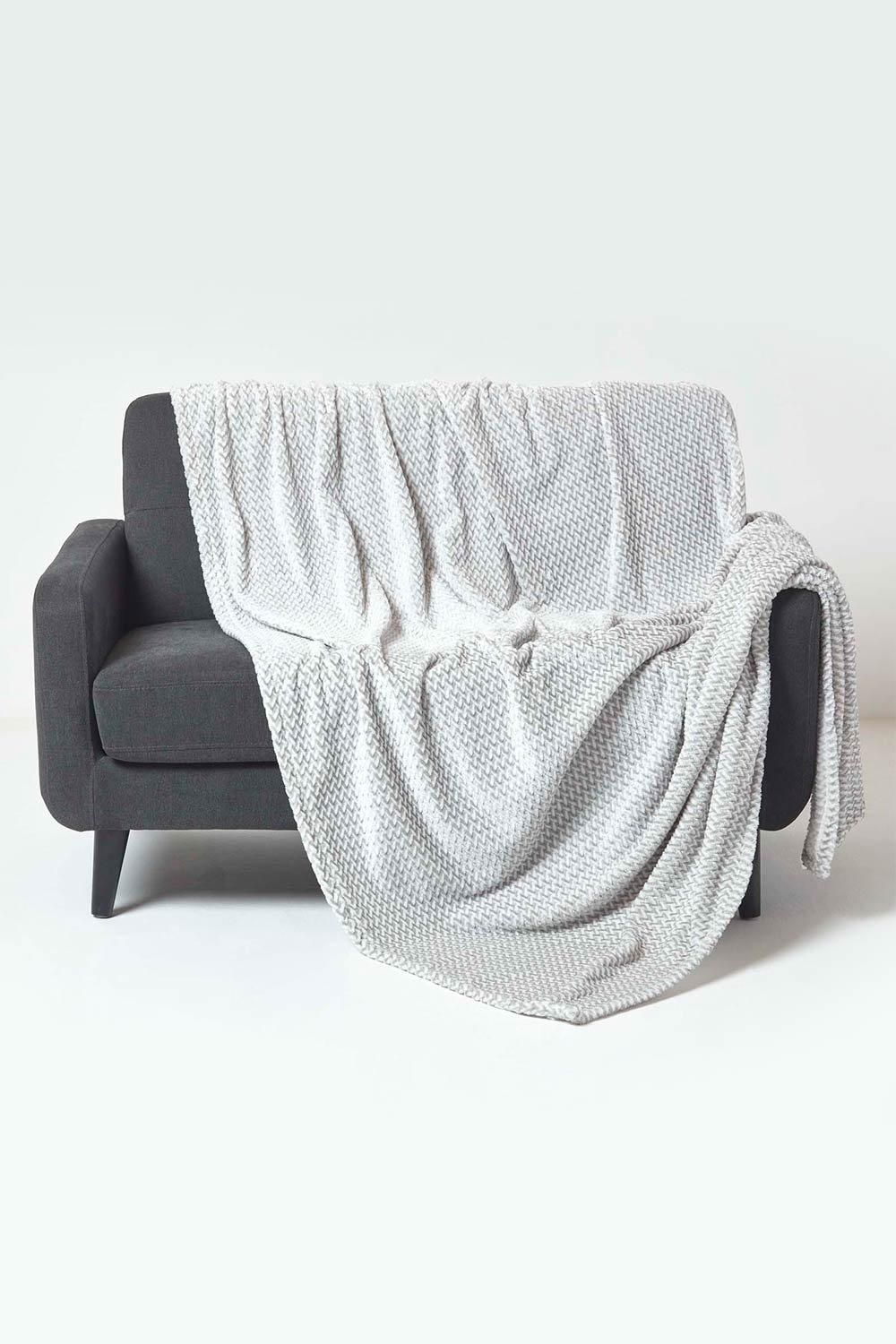 Homescapes Mora Faux Fur Velvet Throw in Grey