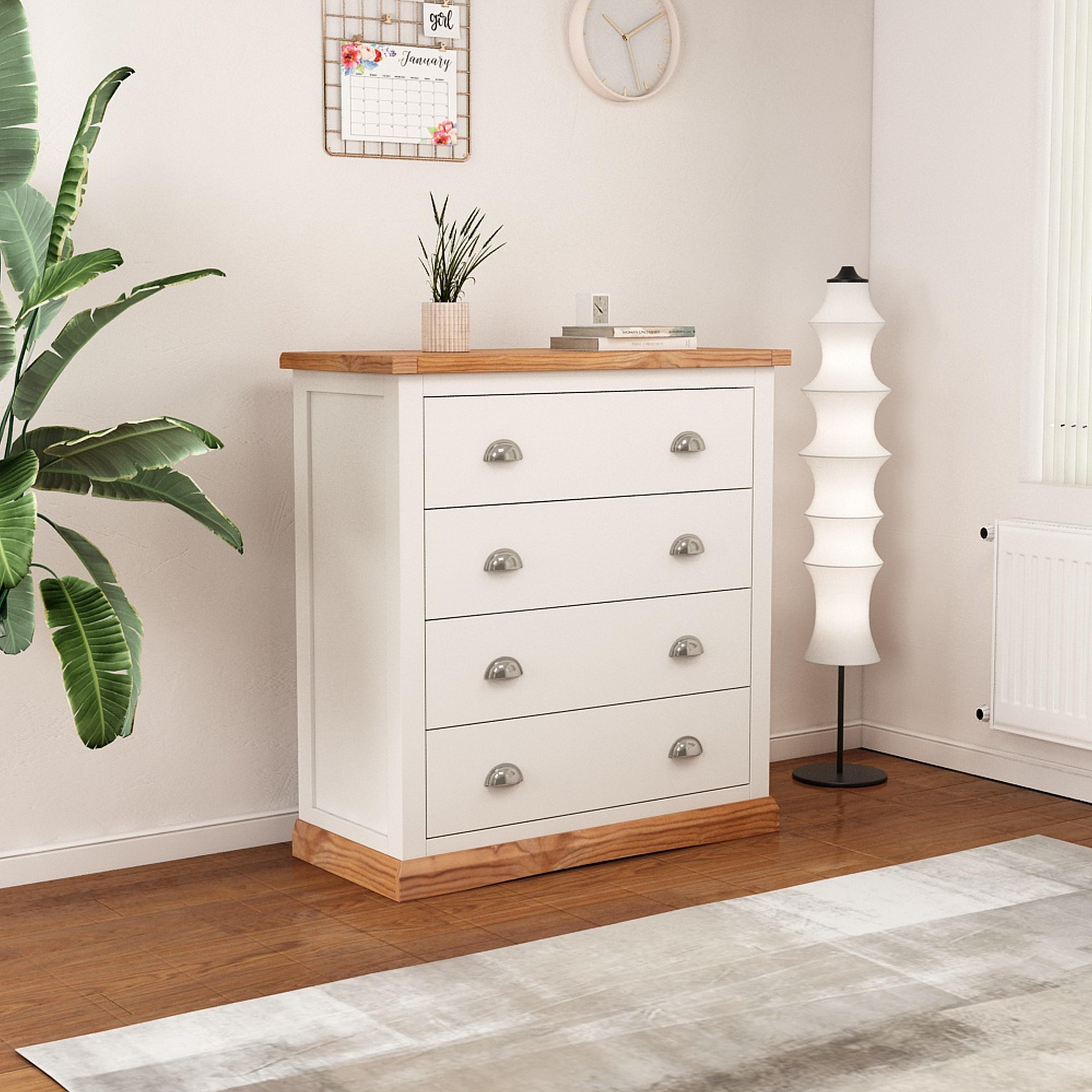 Cabinet Bits Tropea 4 Drawer Chest of Drawers Chrome Cup Handle in Off-White