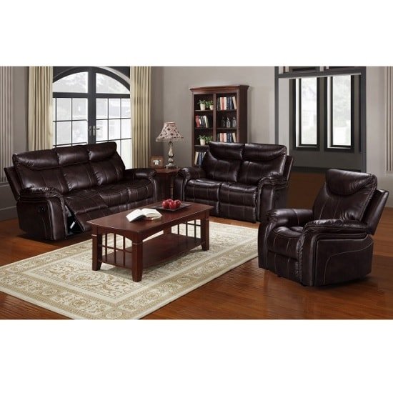 Avery Reclining Sofa Suite In Brown Faux Leather