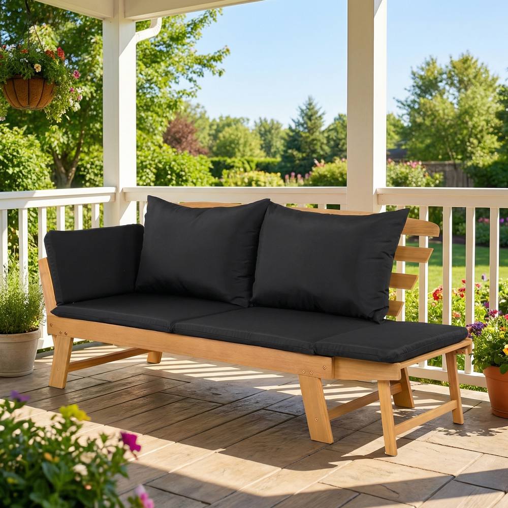 Costway Outdoor Daybed Patio Convertible Couch Sofa Bed Adjustable Armrest in Black