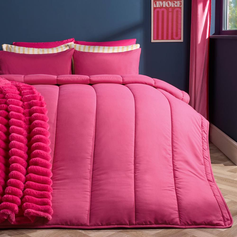 OHS Plain 10.5 TOG Coverless Duvet with Pillowcase Bedding Set in Bright Pink
