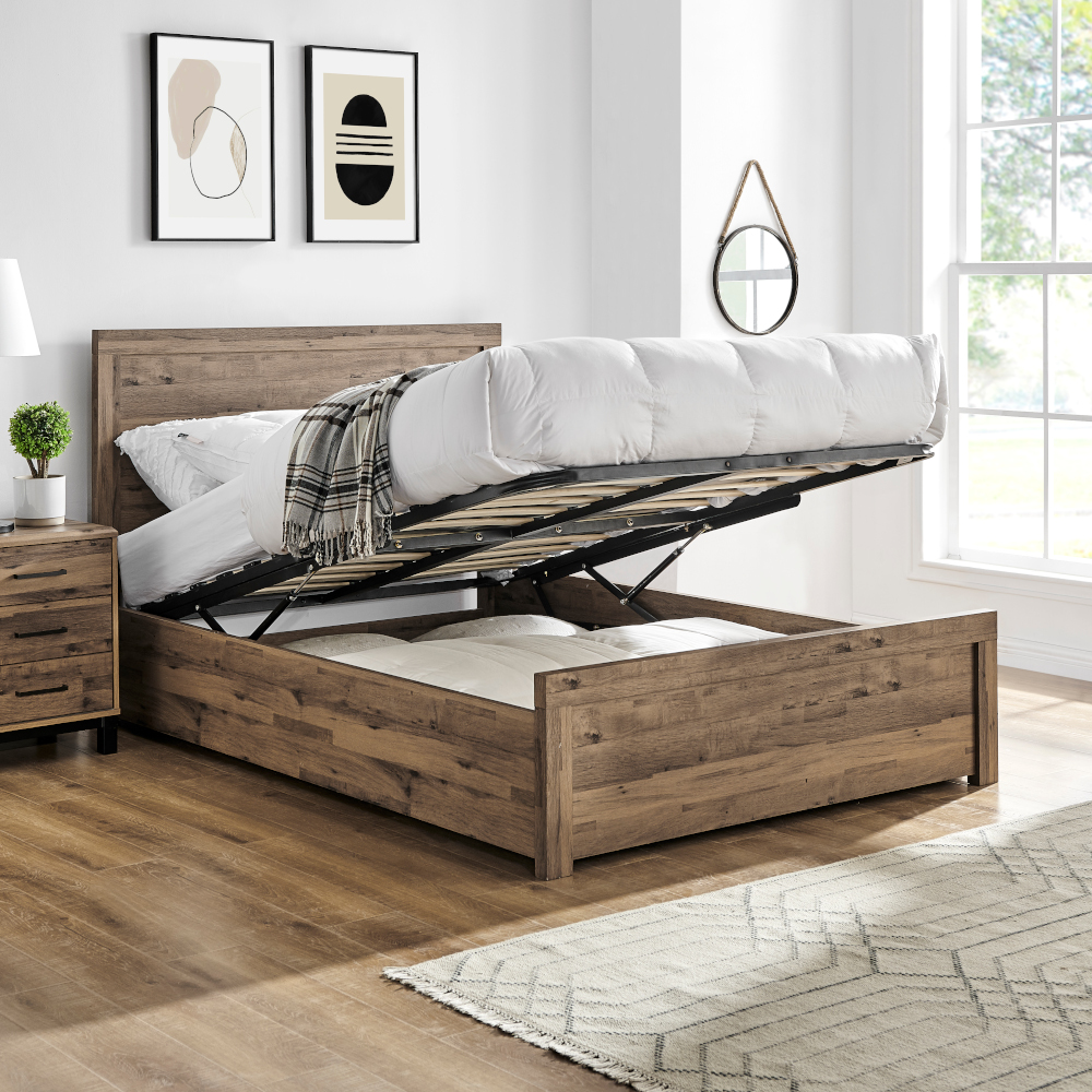 Rodley Oak Wooden Ottoman Storage Bed Frame - 4ft6 Double