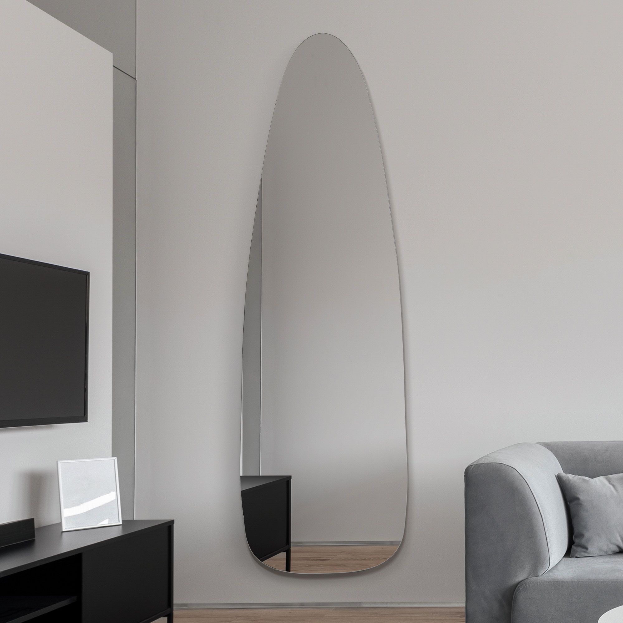 MirrorOutlet Frameless Pond Wall Mirror 61" X 20" (155x50CM) in Silver