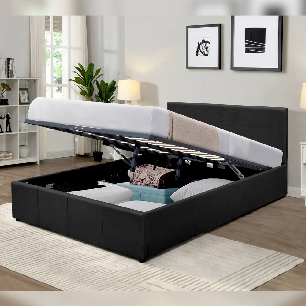 Comfy Living Ltd Faux Leather Storage Ottoman Bedframe in Black