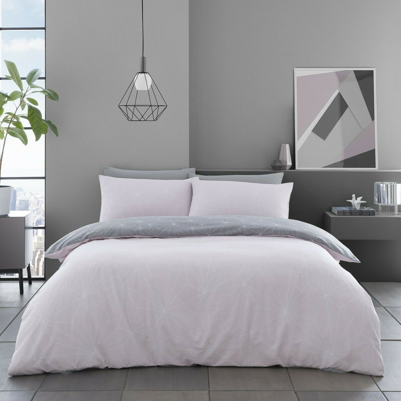 Smart Living Printed Polycotton Rex Duvet Cover With Pillowcases in Pink