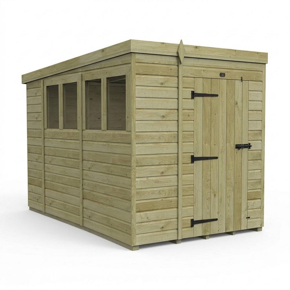 Buttercup Farm 6ft x 10ft Pent Garden Shed Single Door With Windows - Timber in Brown